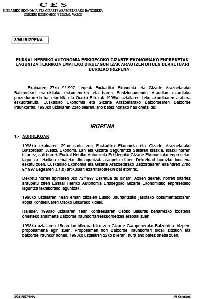 1998. Urtea. 3/98 Irizpena gizarte-ekonomiako enpresetan laguntza teknikoa emateko