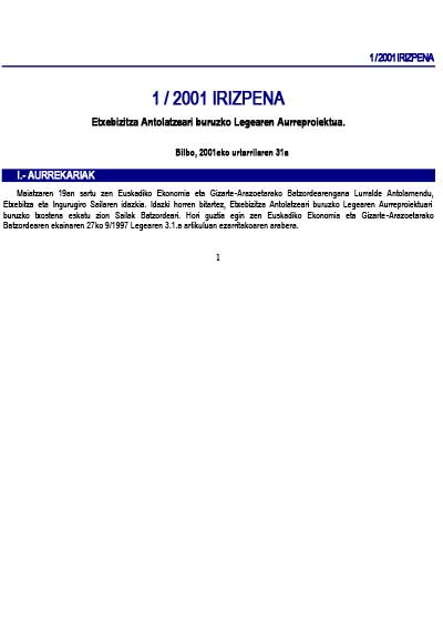 1/01 Etxebizitza Antolatzeari buruzko Legearen Aurreproiektua