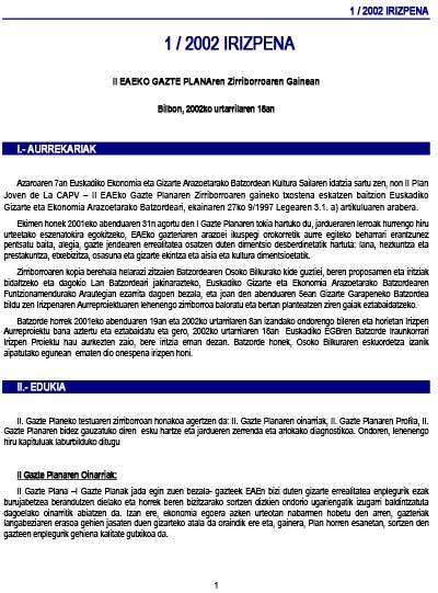 2002. Urtea. 1/02 II EAEKO GAZTE PLANAren Zirriborroaren Gainean