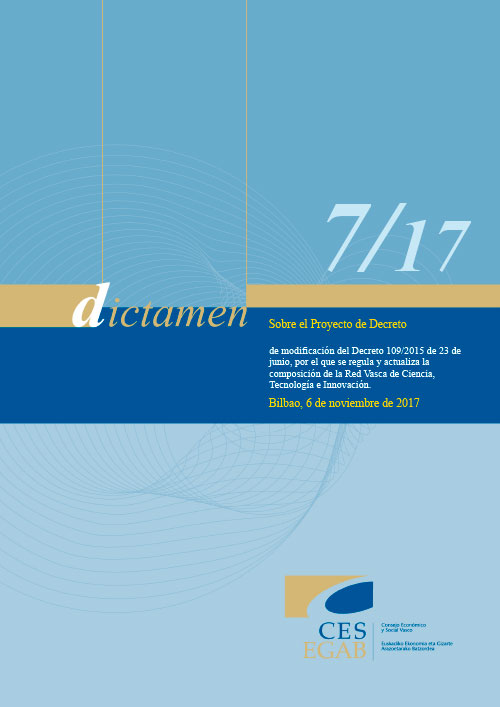 Dictamen 7/17 sobre el Proyecto de Decreto de modificación del Decreto 109/2015 de 23 de junio, por el que se regula y actualiza la composición de la Red Vasca de Ciencia, Tecnología e Innovación