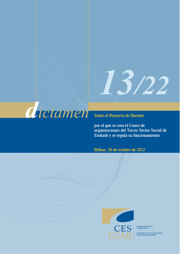 Dictamen 13/22 de 18 de octubre, sobre el Proyecto de Decreto por el que se crea el Censo de organizaciones del Tercer Sector Social de Euskadi y se regula su funcionamiento