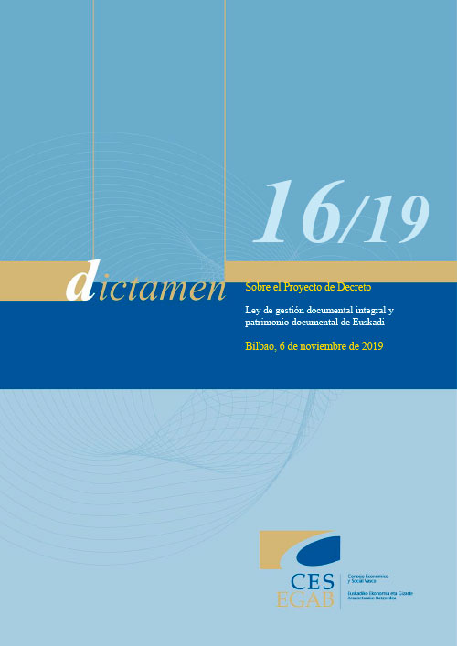Dictamen16/19 relativo al Anteproyecto de Ley de Gestión Documental Integral y Patrimonio Documental de Euskadi