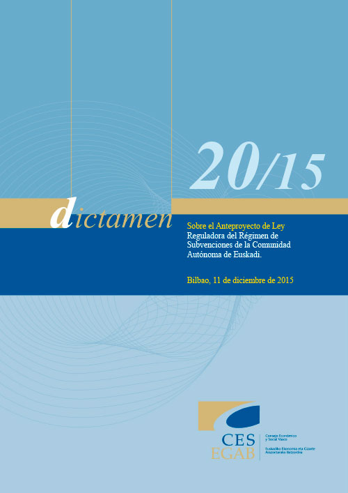 Dictamen 20/15 sobre el Anteproyecto de Ley Reguladora del Régimen de Subvenciones de la Comunidad Autónoma de Euskadi