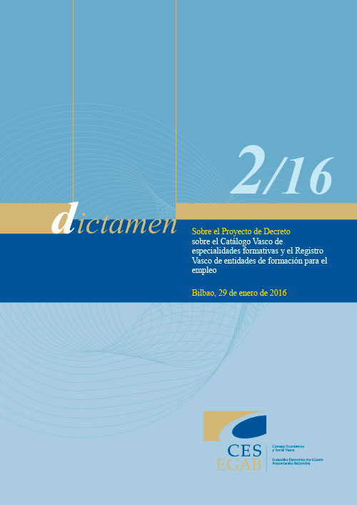 Dictamen 2/16 sobre el Proyecto de Decreto sobre el Catálogo Vasco de especialidades formativas y el Registro Vasco de entidades de formación para el empleo