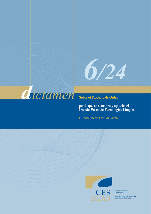 Dictamen 6/24 de 15 de abril sobre el Proyecto de Orden por la que se actualiza y aprueba el Listado Vasco de Tecnologías Limpias