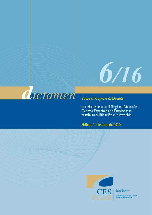 Dictamen 6/16 sobre el Proyecto de Decreto por el que se crea el Registro Vasco de Centros Especiales de Empleo y se regula su calificación e inscripción