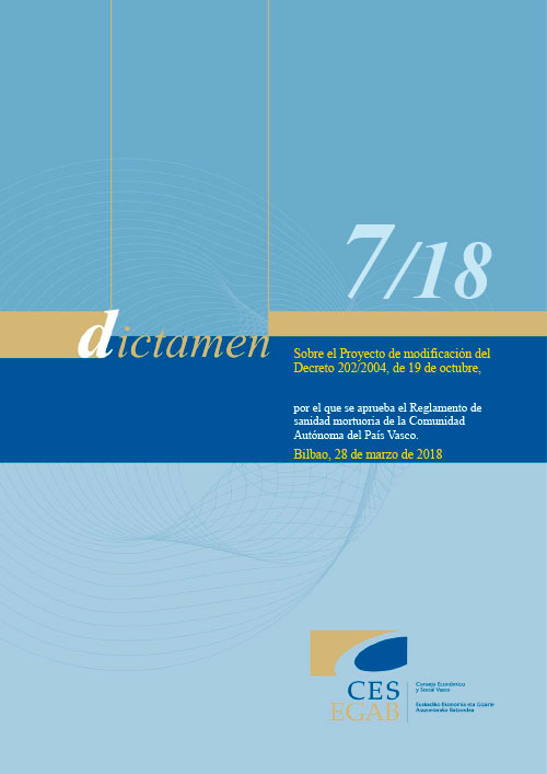 Dictamen 7/18 sobre el Proyecto de modificación del Decreto 202/2004, de 19 de octubre, por el que se aprueba el Reglamento de sanidad mortuoria de la Comunidad Autónoma del País Vasco