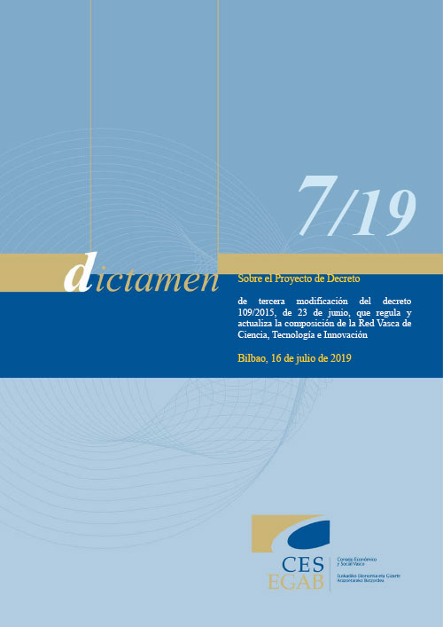Dictamen 7/19 sobre el Proyecto de Decreto de tercera modificación del decreto 109/2015, de 23 de junio, que regula y actualiza la composición de la Red Vasca de Ciencia, Tecnología e Innovación
