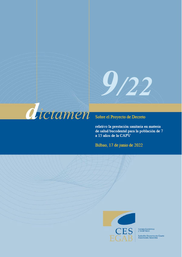Dictamen 9/22 sobre el Proyecto de Decreto relativo la prestación sanitaria en materia de salud bucodental para la población de 7 a 15 años de la CAPV