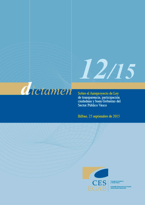 Dictamen 12/15 sobre el Anteproyecto de Ley de Transparencia, Participación Ciudadana y Buen Gobierno en el Sector Público Vasco
