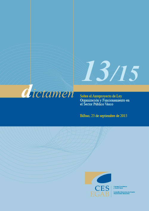 Dictamen 13/15 sobre el Anteproyecto de Ley de Organización y Funcionamiento en el Sector Público Vasco