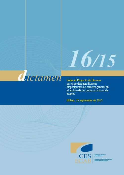 Dictamen 16/15 sobre el Proyecto de Decreto por el que se derogan diversas disposicionesde carácter general en el ámbito de las Políticas Activas de Empleo