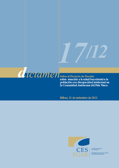 Dictamen 17/12sobre el Proyecto de Decreto sobre atención a la salud bucodental a la población con discapacidad intelectual en la Comunidad Autónoma del País Vasco