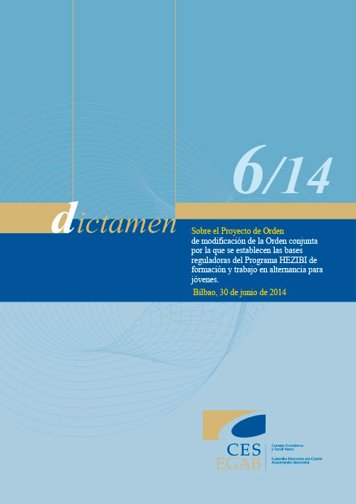 Dictamen 6/14 sobre el Proyecto Orden de modificación de la Orden conjunta por la que se establecen las bases reguladoras del Programa HEZIBI de formación y trabajo en alternancia para jóvenes